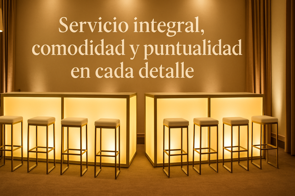 Detalle de barra iluminada y periqueras para eventos en Puebla