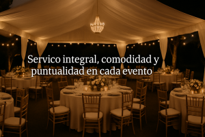 Interior de carpa elegante para bodas de noche en Puebla con decoración floral y luces