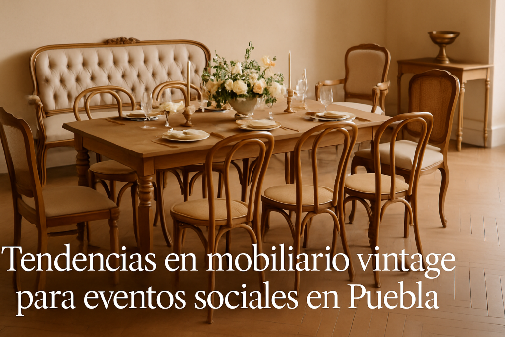 Detalles de mobiliario vintage elegante para eventos sociales en Puebla