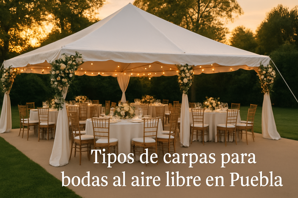 Detalle de carpas para bodas tipo estructura transparente en evento al aire libre en Puebla